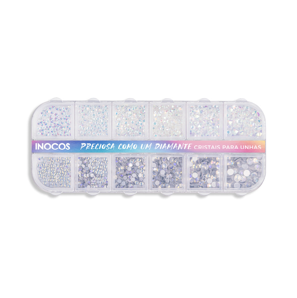 PIEDRAS PARA UÑAS - BRANCO E PRATA HOLOGRÁFICO